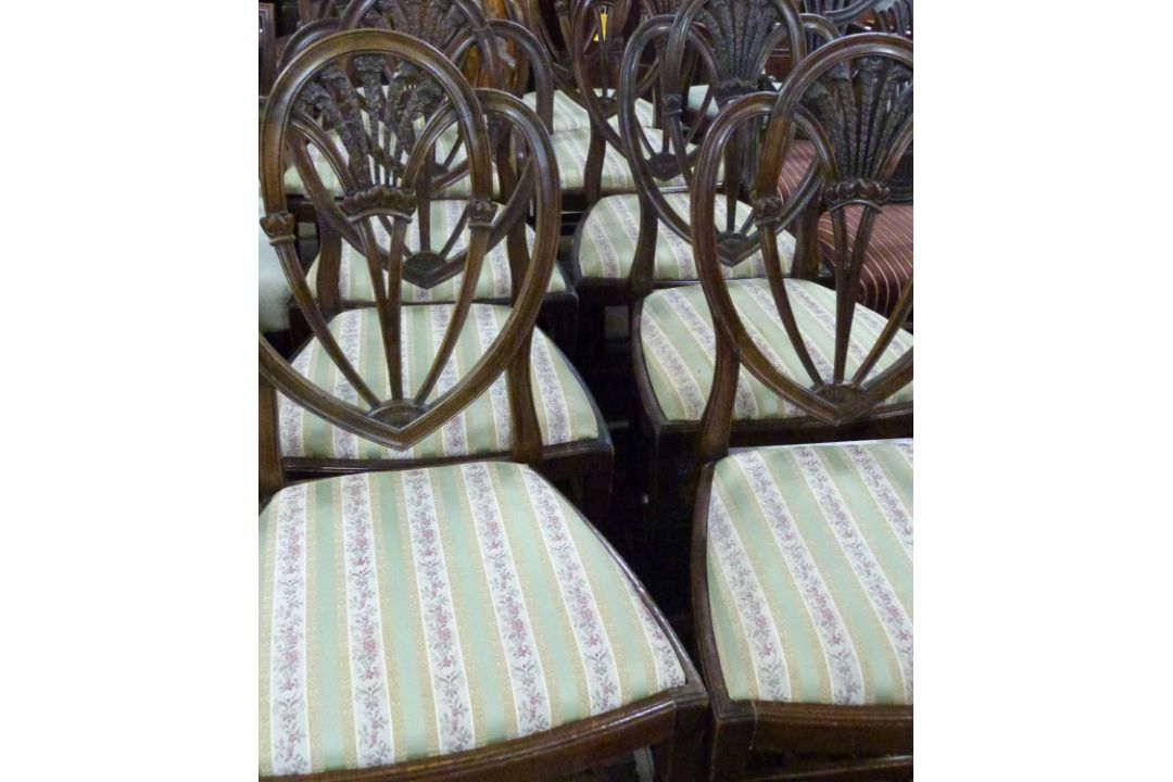 A set of ten 20th Century mahogany framed dining chairs comprising two carvers and eight standard - Image 2 of 3