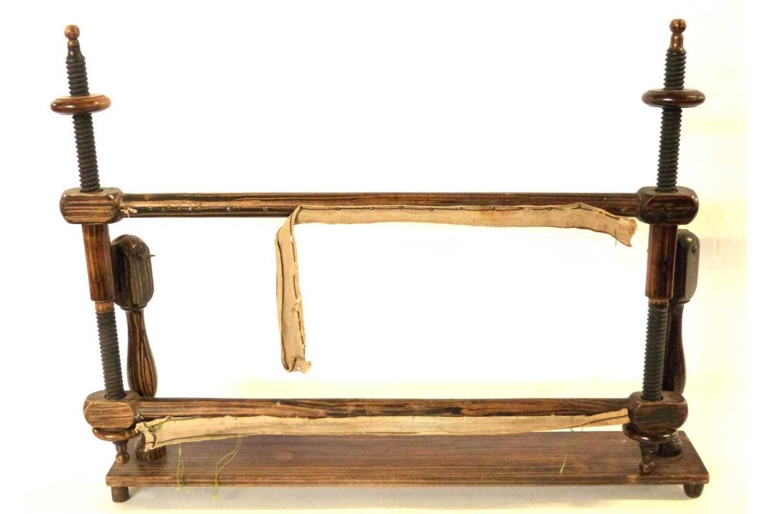 19th century mahogany and painted faux rosewood tapestry or needlework stretcher with period painted - Image 2 of 3