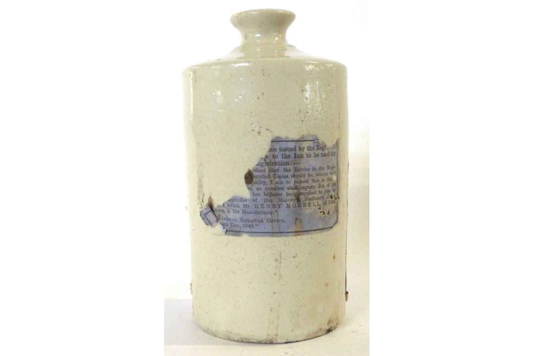 Interesting Victorian stoneware ink bottle with original label for Morrells stationery suppliers, - Image 4 of 5
