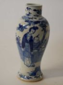 19th century Chinese porcelain vase with blue and white decoration of figures in a garden setting,