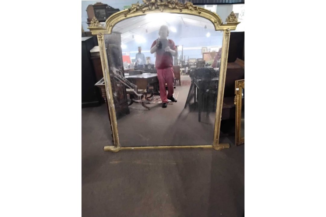 Large 19th century gilt framed overmantel mirror with domed top and a frame decorated with applied - Image 1 of 4