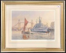 After Frank Shipsides (1908-2005), Tower Bridge, London, chromolithograph, signed in pencil,