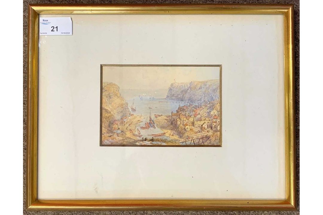 Attributed to George Weatherill (1810-1890), inscribed on backboard 'View of Staithes,Yorkshire',