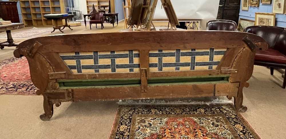A large Scandinavian Biedermeier style birch sofa with green upholstery and bolster cushions, the - Image 9 of 9