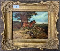 Abel Hold (1815-1891), Rural landscape with a pony and dead game, oil on canvas, signed and dated
