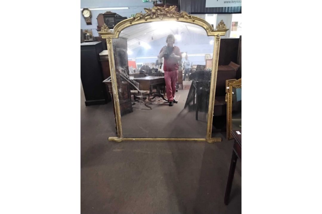 Large 19th century gilt framed overmantel mirror with domed top and a frame decorated with applied - Image 2 of 4