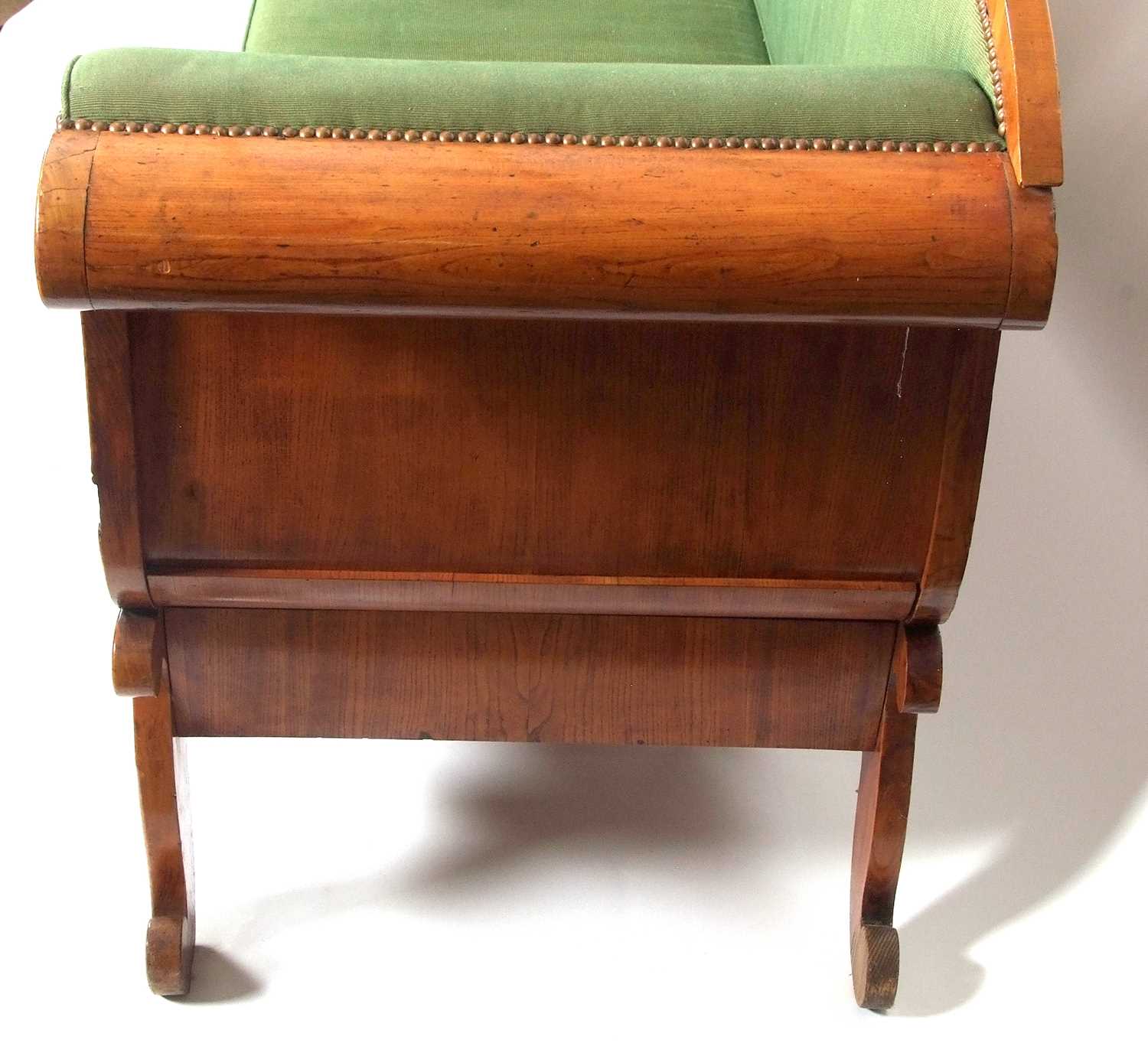 A large Scandinavian Biedermeier style birch sofa with green upholstery and bolster cushions, the - Image 4 of 9