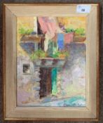 Vincenzo Funiciello (Italian, b.1905), Doorway and buildings, impasto oil on board, signed, 20x25cm,