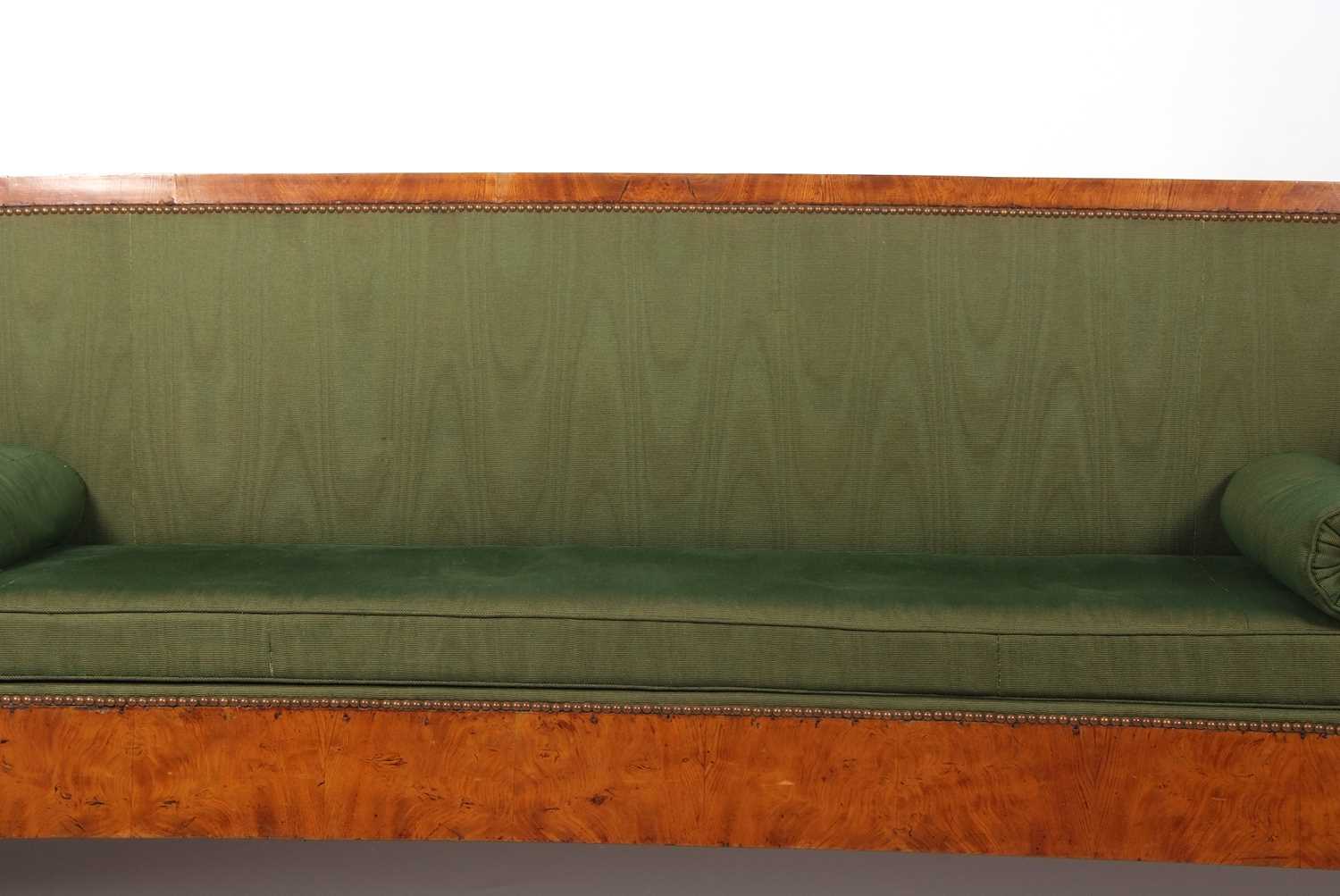 A large Scandinavian Biedermeier style birch sofa with green upholstery and bolster cushions, the - Image 3 of 9