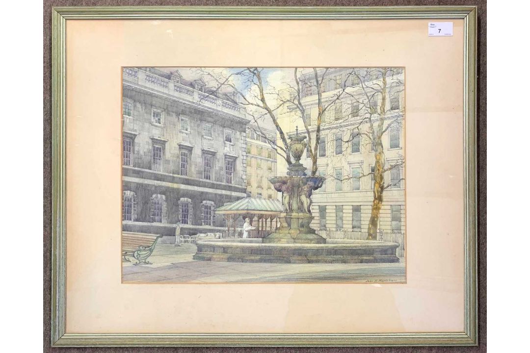 John H. Markham (British, 20th century), Square at St. Bartholomew's Hospital, watercolour and
