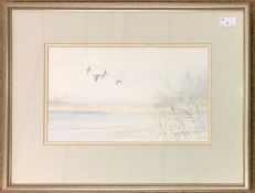 Jason Partner (British, 20th century), 'Wildfowl over the Broad', watercolour, signed and dated