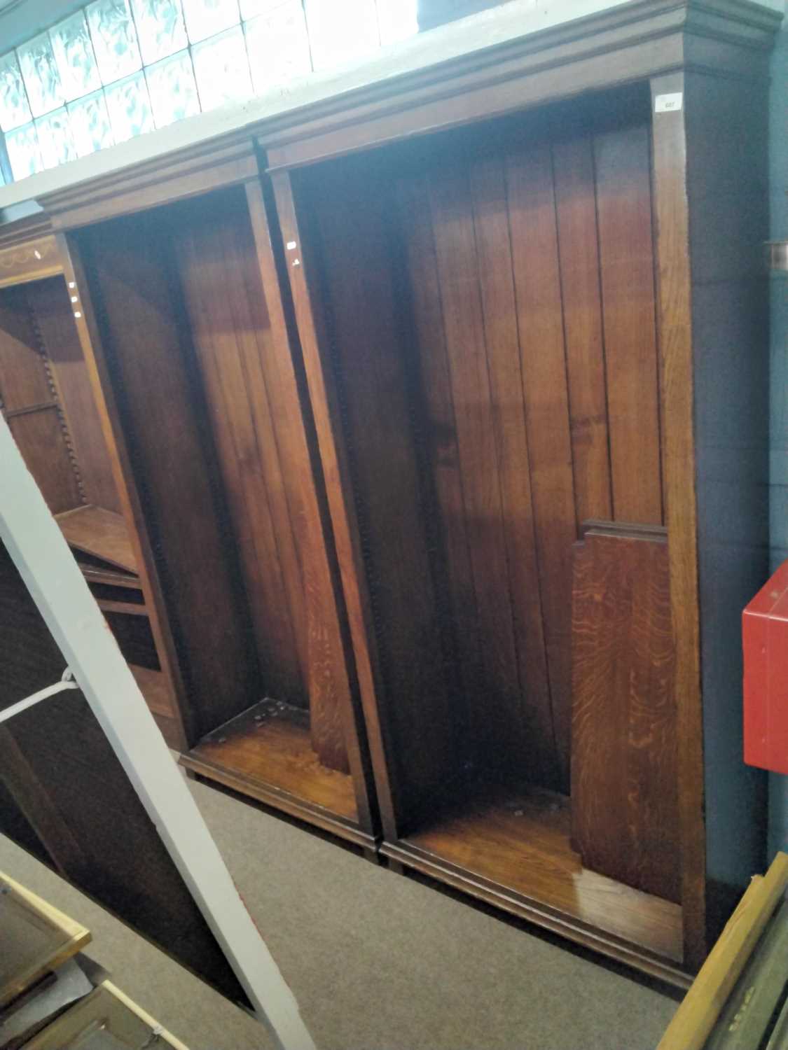 Titchmarsh and Goodwin a pair of large reproduction oak open front bookcase cabinets, raised on - Image 3 of 3