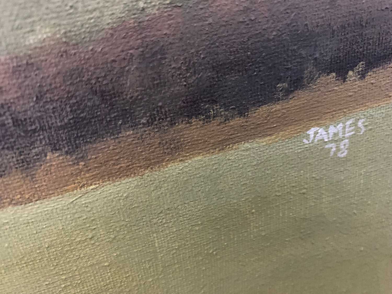 British School, 20th century, Landscape view over woodland and large clouded skyline, bears - Image 2 of 3