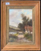 Abraham Hulk Junior (British,1851-1922), Landscape with cottage, oil on canvas, signed, 25x35cm,