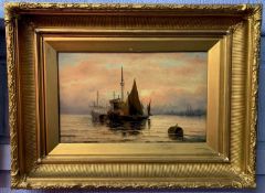 Follower of Hubert Thornley (British, 19th century), Pair of shipping scenes : Sunrise / Sunset (