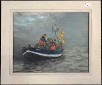 Fran J. Weatherhead (British, contemporary), 'Tracey Elizabeth setting out from East Runton', oil on
