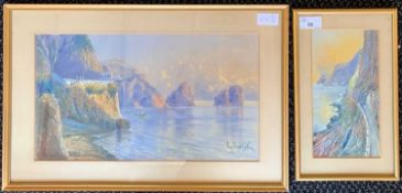 G.Ballista (20th century), Views over Naples, gouache, signed, 12x23cm, 22x40cm, framed and