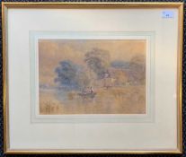 E.D.N. James (British, 19th century), landscape with figures punting on a river, watercolour, signed