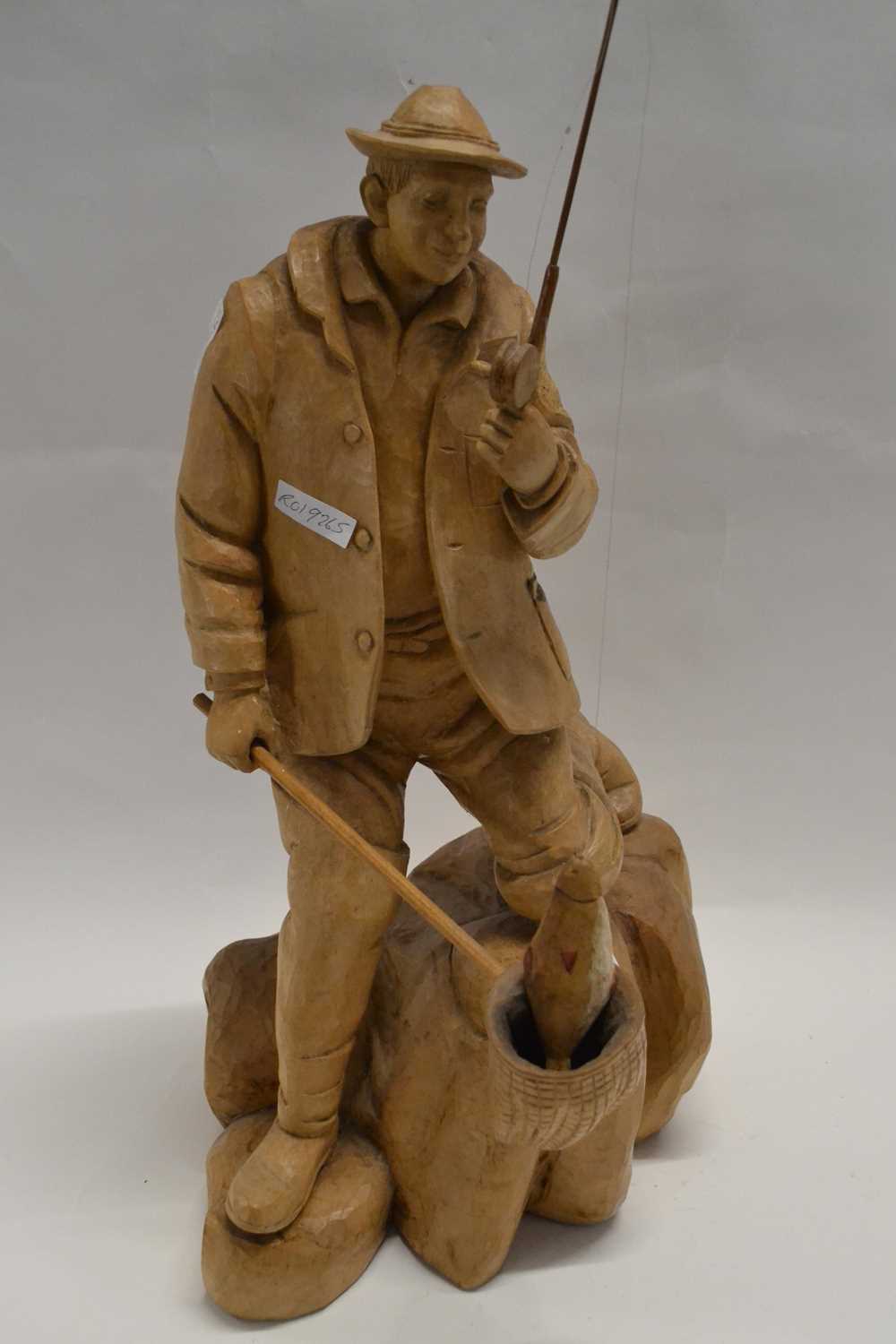 An impressive carved wooden model of a fisherman on moulded base, 57cm high - Image 2 of 3