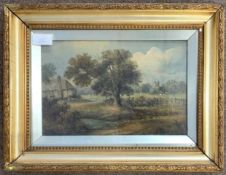 British School, 19th century, Rural landscape scene, oil on canvas, unsigned, 29x19cm, framed and