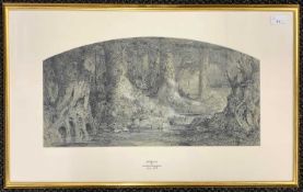 Alfred Crowquill (1804-1872), 'Sherwood', pen and ink heightened in white, 54x28cm, framed and