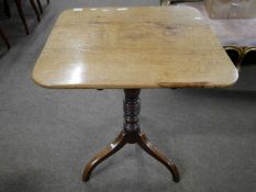 Georgian oak snap top supper table with ring turned column and tripod base