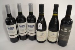 Six assorted reds to include Chateauneuf-du-Pape 2020 (2), Chateau Saumade Corbieres 2021 (3) and