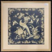 Oriental School, c.19th / early 20th century, Birds and flora embroided silk, 45x44cm, framed and