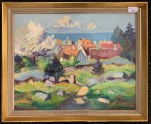 Niels Stougaard (1906-1987), Danish landscape with houses, oil on canvas, signed, 40x49cm, framed.
