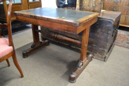 Victorian rosewood veneered writing table, the rectangular top with inset writing surface