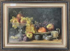 Edna Bizon (British,1929-2016), Still life of fruit, oil on canvas, signed, 29x44.5cm, framed