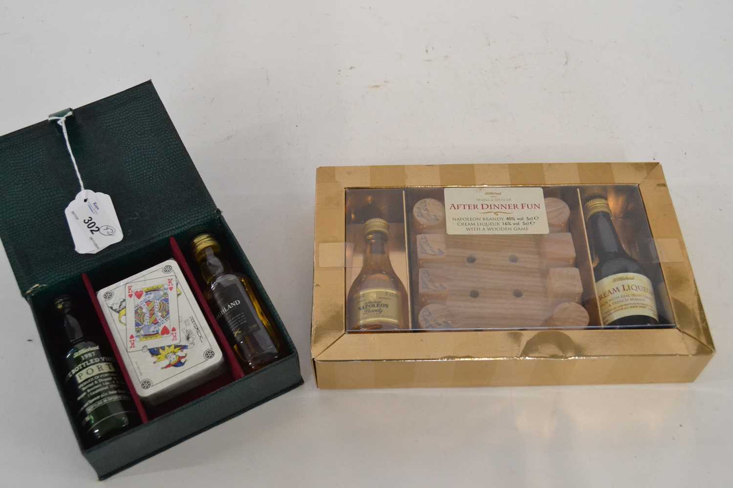 Mixed Miniatures in gift box with pack of playing cards together with further miniatures and an