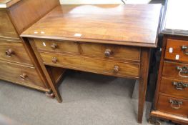 Georgian mahogany three drawer low boy or side table with later turned knob handles, 79cm wide