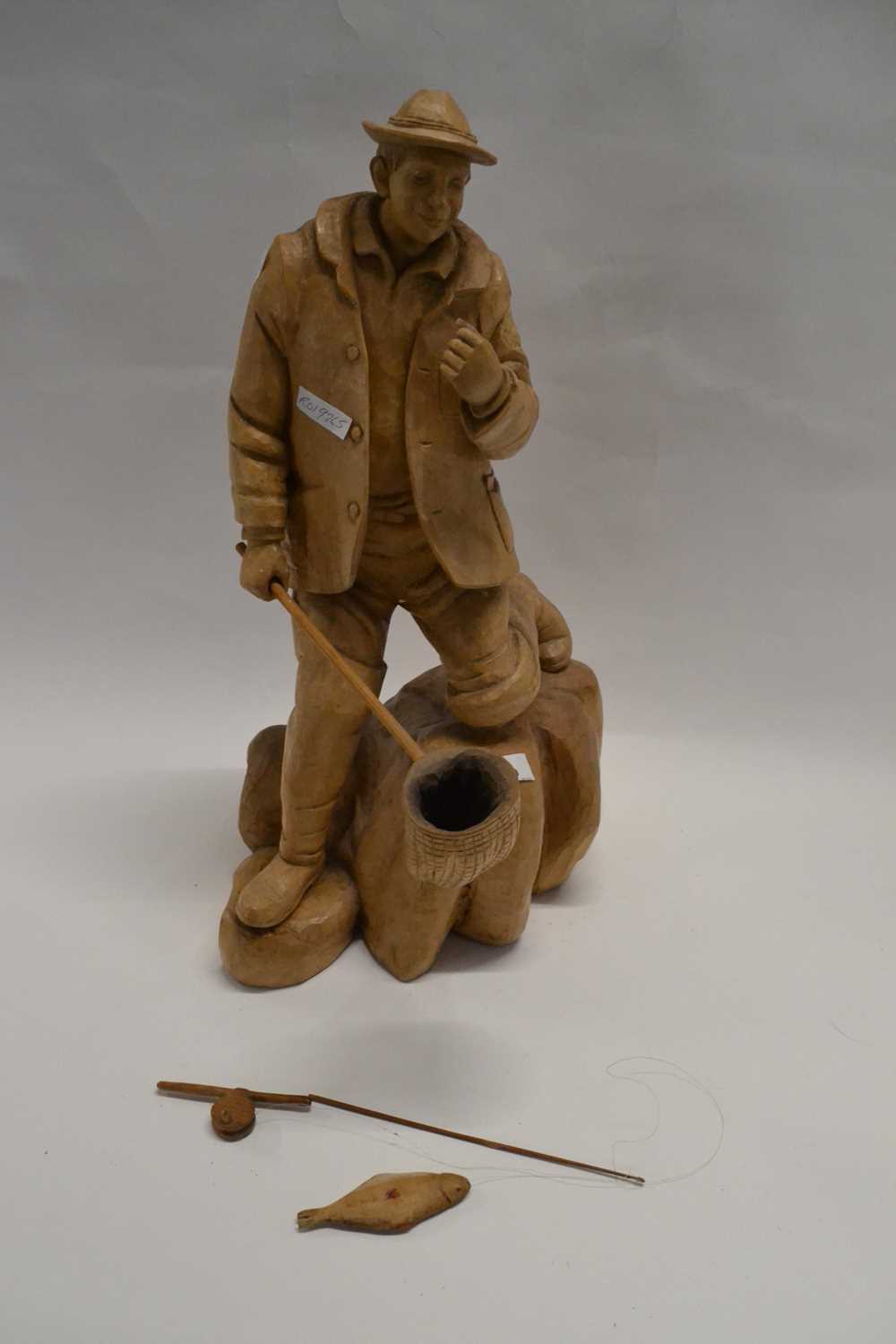 An impressive carved wooden model of a fisherman on moulded base, 57cm high - Image 3 of 3