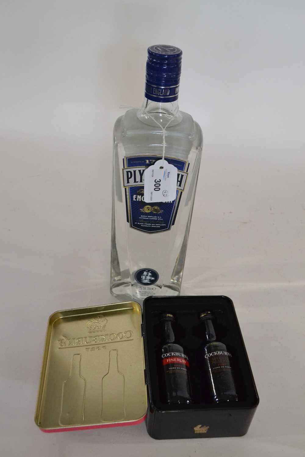 Plymouth English Gin, 1litre, together with Cockburn's Port two cased miniatures (2)