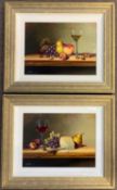 Paul Wilson (British, b.1945) pair of still life, fruit/wine oils on board, signed, 29x39cm,