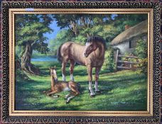 Marsden Prophet (1933-1993), Horse and foal, oil on board, signed, 75x55cm, framed
