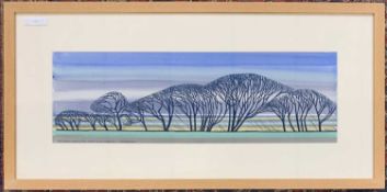 Nicholas Barnham (British, contemporary), 'North Norfolk Saltmarsh trees, winter', linocut and