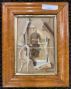 Edna Bizon (British,1929-2016) trompe l'oeil oil of a cabinent photograph, signed,15.5x10cm, framed