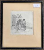 Frederick James Crome (1796-1831), Three figures congregate in a rural setting, etching, dated 1815,