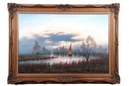 David F. Dane (British, 20th century), 'November Evening, River Waveney', oil on canvas, signed,