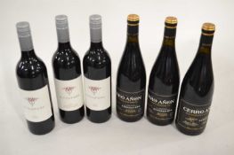 Six mixed reds to include three bottles of Cerro Anon Rioja 2019 and three bottles of Pitchfork
