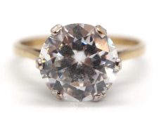 A 9ct CZ ring, the round claw mounted CZ set to a plain band stamped 375, with Sheffield assay mark,
