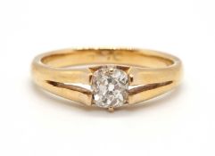 A diamond solitaire ring, the old mine cut diamond, estimated approx. 0.49cts, claw and tension