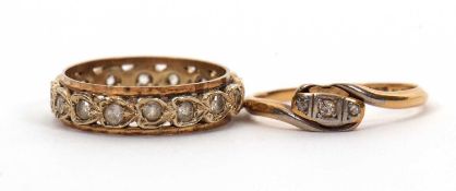 Two gemset rings: to include a three stone diamond ring stamped 18ct PLAT, size M, 1.7g; and a 9ct