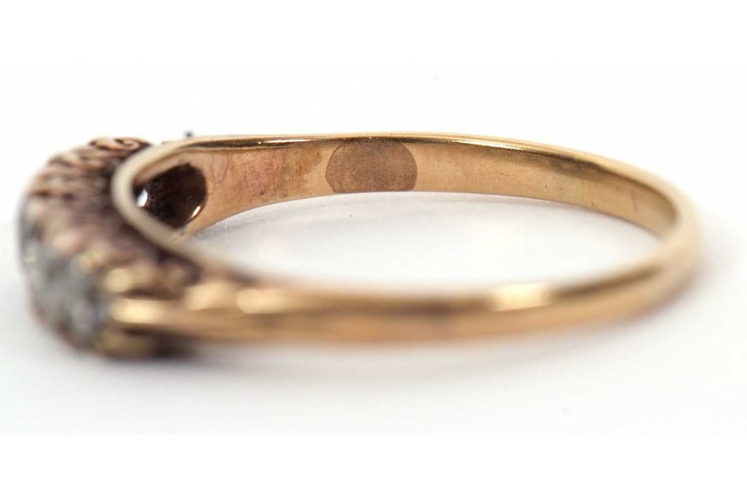 A five stone diamond ring, the five graudated old mine cut diamonds, total estimated approx. 1. - Image 6 of 6