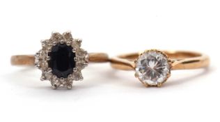 Two gemset rings: to include a 9ct CZ ring hallmarked London 1982, size N, 2.9g, and a silver gilt