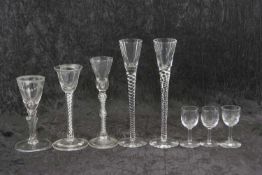 A group of 18th/19th Century glass, probably Dutch, comprising a group of air twist cordial