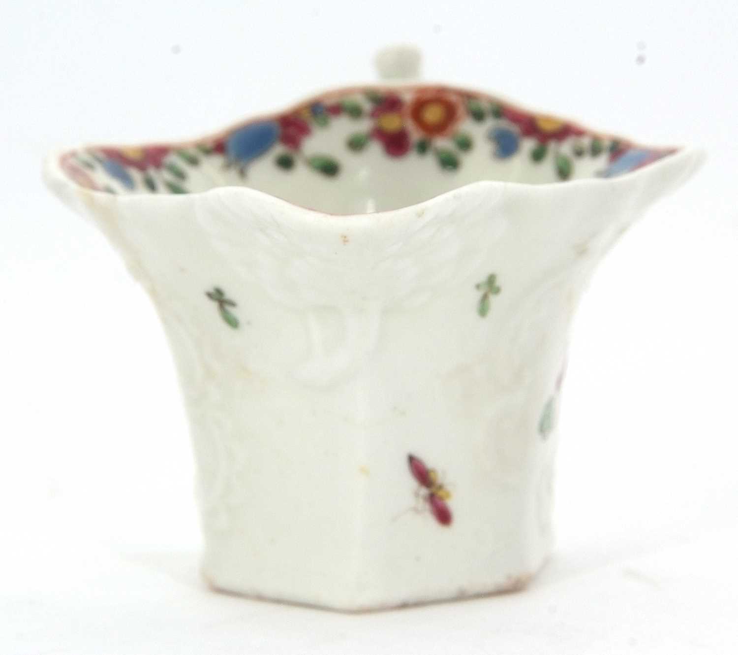 An 18th Century Worcester porcelain hexagonal cream boat, circa 1758 with a polychrome design ( - Image 4 of 7