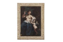 Continental School, oil on panel of lady with child marked N Diaz verso possibly for Narcisse